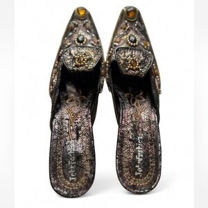 NEW Vintage John Fashion Chic Black and Gold Embellished Mules size 7